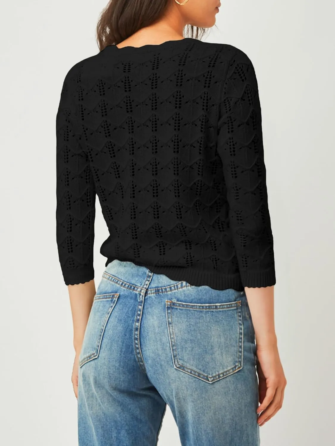 Women's Bolero Shrug 3/4 Sleeve Cropped Cardigan Tie Front Shrug Sweaters Casual Jacket for Dresses