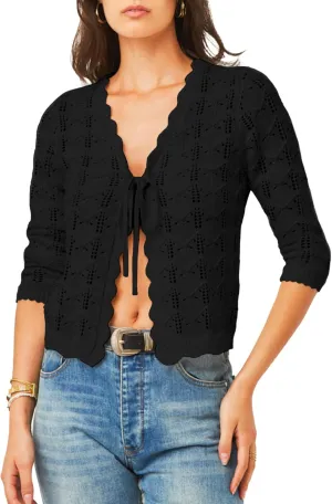 Women's Bolero Shrug 3/4 Sleeve Cropped Cardigan Tie Front Shrug Sweaters Casual Jacket for Dresses