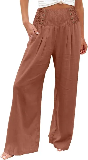 Womens Casual Pants Straight Leg Pants Elastic High Waist Long Pants Soft Comfy Work Trousers Lounge Pants Pockets