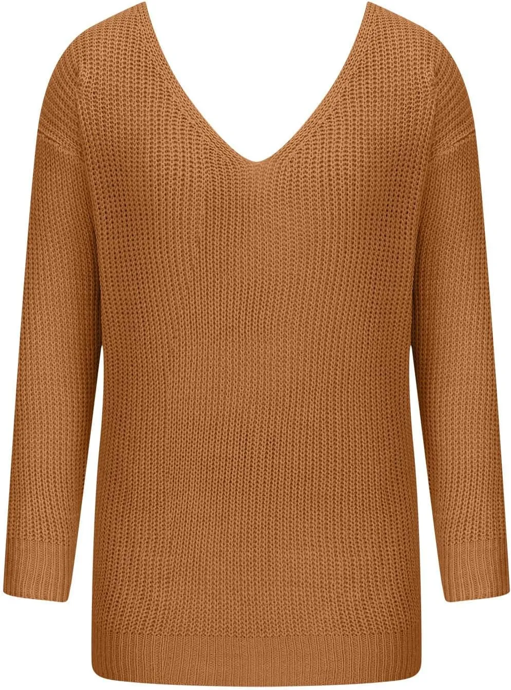 Womens Casual Sexy Back Twist Sweaters V Neck Long Sleeve Ribbed Knit Pullover Tops 2023 Trendy Solid Tops