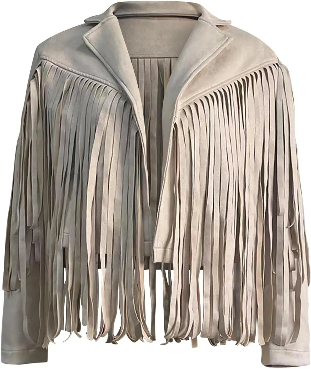 Womens Casual Short Jacket Lapel Long Sleeve Tassel Suedette Plain Moto Biker Coat Cardigan Y2K Blazers Fall Autumn Fringe
