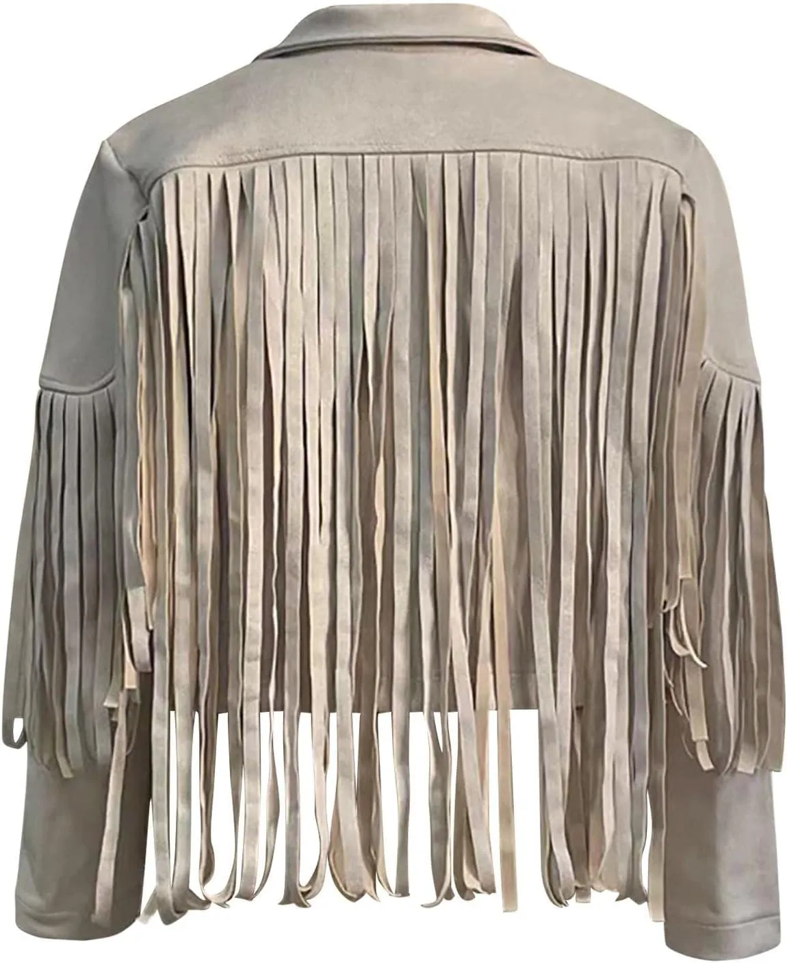 Womens Casual Short Jacket Lapel Long Sleeve Tassel Suedette Plain Moto Biker Coat Cardigan Y2K Blazers Fall Autumn Fringe