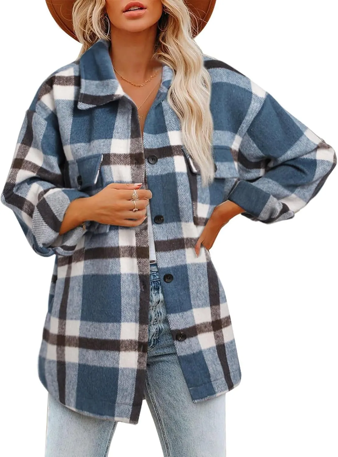 Women's Cropped Wool Blend Jacket Coat 2024 Fall Winter Trendy Long Sleeve Button Up Warm Thick Outerwear Blouse