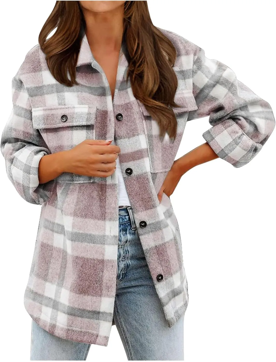 Women's Cropped Wool Blend Jacket Coat 2024 Fall Winter Trendy Long Sleeve Button Up Warm Thick Outerwear Blouse