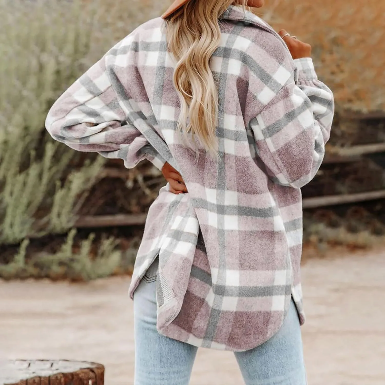 Women's Cropped Wool Blend Jacket Coat 2024 Fall Winter Trendy Long Sleeve Button Up Warm Thick Outerwear Blouse