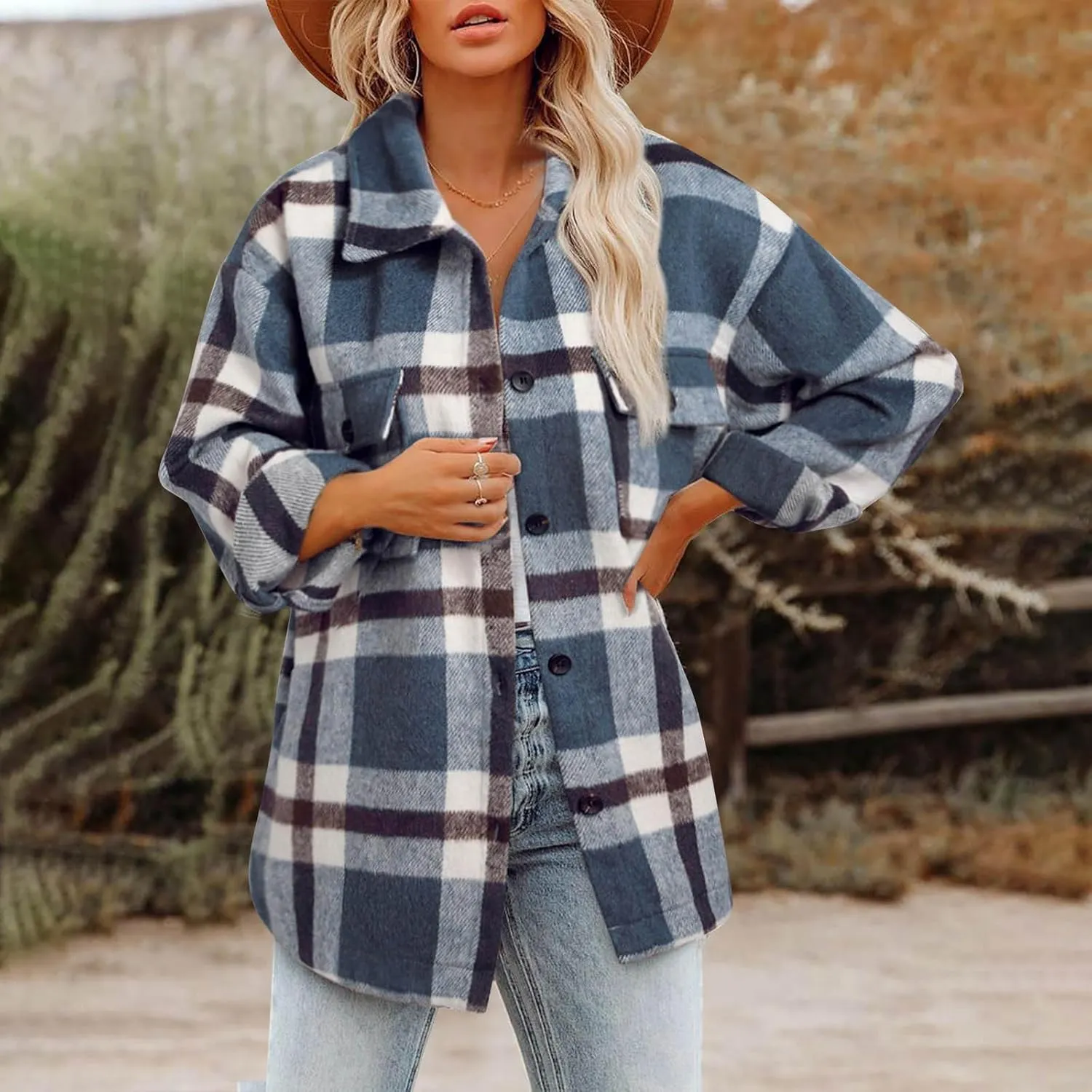 Women's Cropped Wool Blend Jacket Coat 2024 Fall Winter Trendy Long Sleeve Button Up Warm Thick Outerwear Blouse