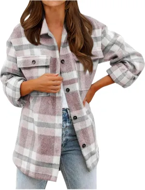 Women's Cropped Wool Blend Jacket Coat 2024 Fall Winter Trendy Long Sleeve Button Up Warm Thick Outerwear Blouse