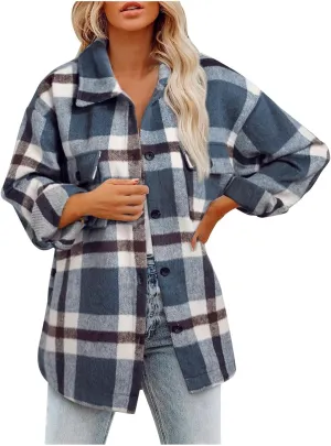 Women's Cropped Wool Blend Jacket Coat 2024 Fall Winter Trendy Long Sleeve Button Up Warm Thick Outerwear Blouse