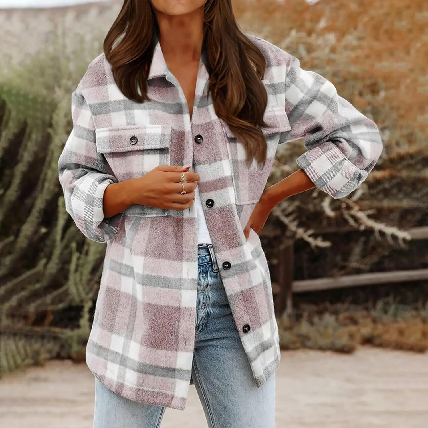 Women's Cropped Wool Blend Jacket Coat 2024 Fall Winter Trendy Long Sleeve Button Up Warm Thick Outerwear Blouse
