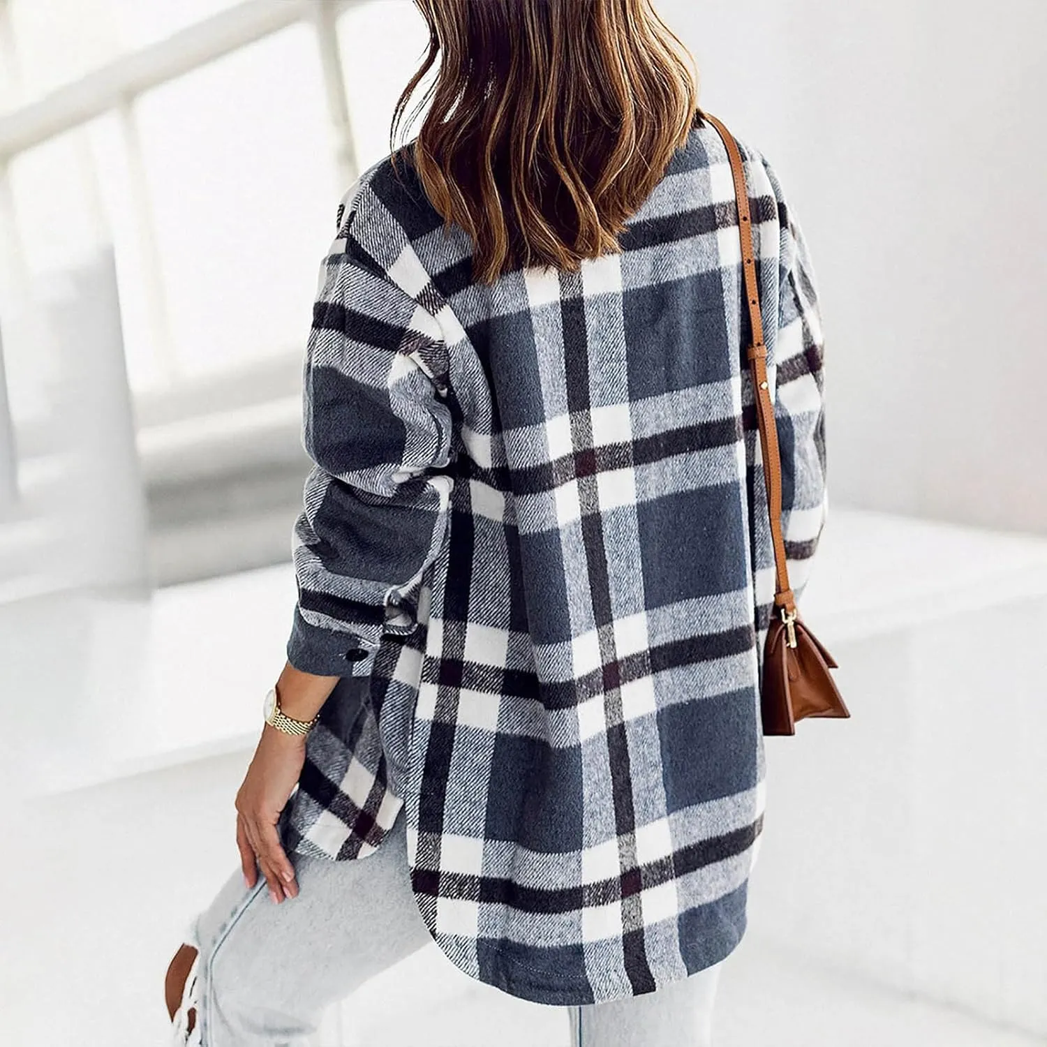 Women's Cropped Wool Blend Jacket Coat 2024 Fall Winter Trendy Long Sleeve Button Up Warm Thick Outerwear Blouse