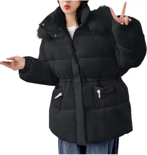 Women's Down Jacket Winter Long Puffer Parka Coat with Fur Hood Warmer Soft Comforable Jackets Solid Zipper Outwear