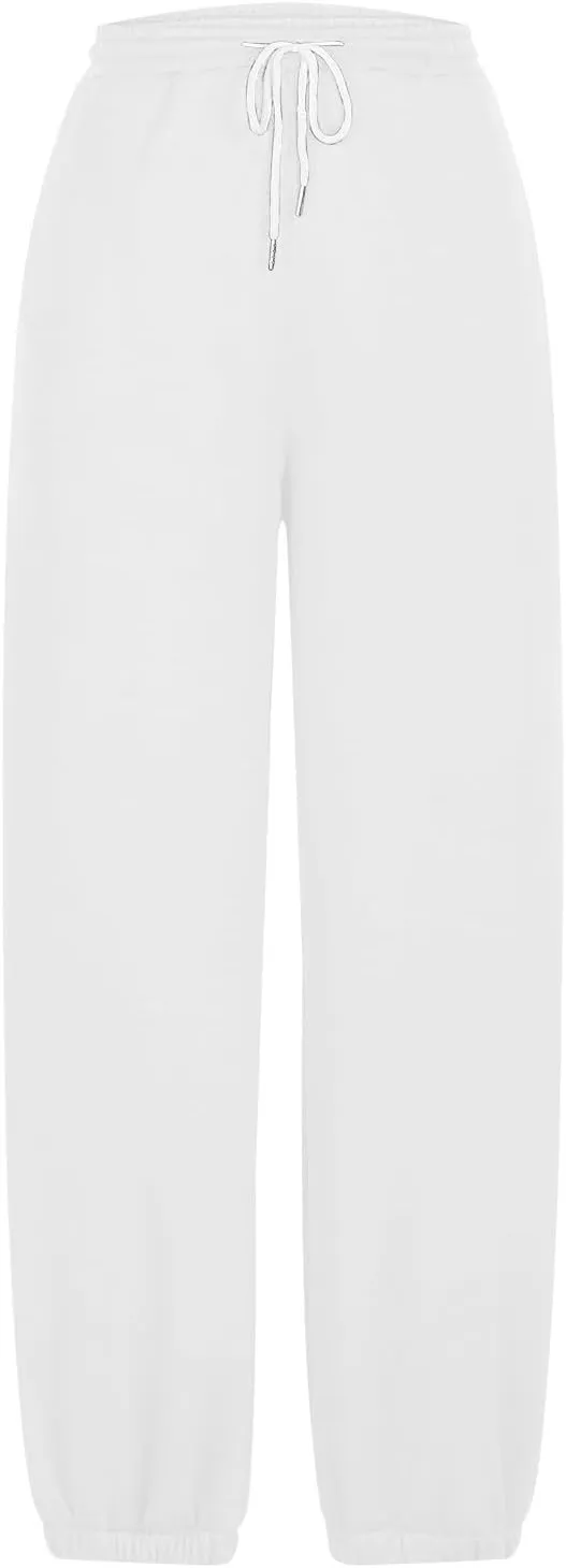 Women's Fall Sweatpants Fleece Lined Casual Pants Drawstring Jogger Pants High Waisted Baggy Pants Comfy Lounge Pants