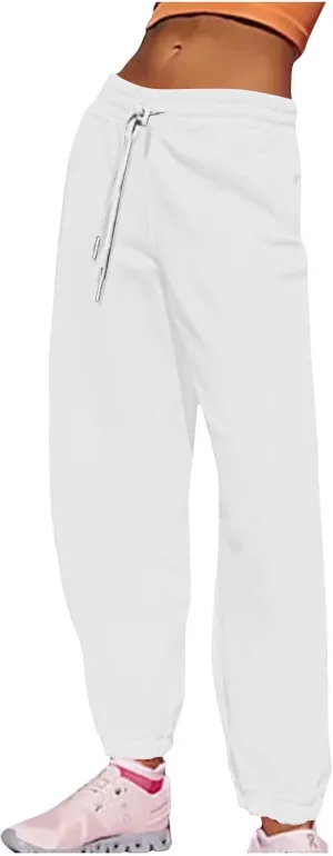 Women's Fall Sweatpants Fleece Lined Casual Pants Drawstring Jogger Pants High Waisted Baggy Pants Comfy Lounge Pants