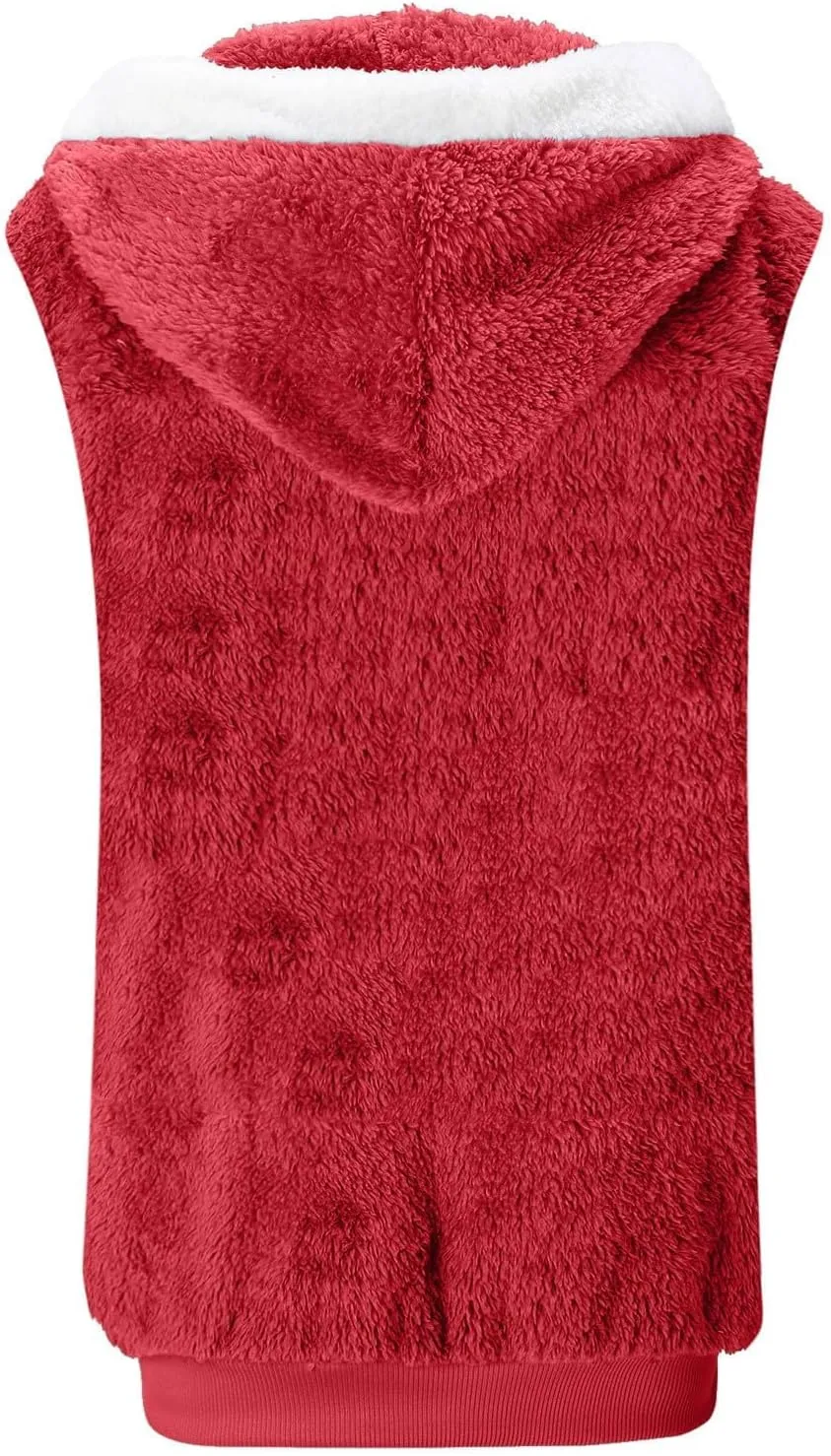 Womens Fall Winter Sleeveless Coat Zip Up Hoodie Jacket Warm Sherpa Jackets Vest Coats with Pockets