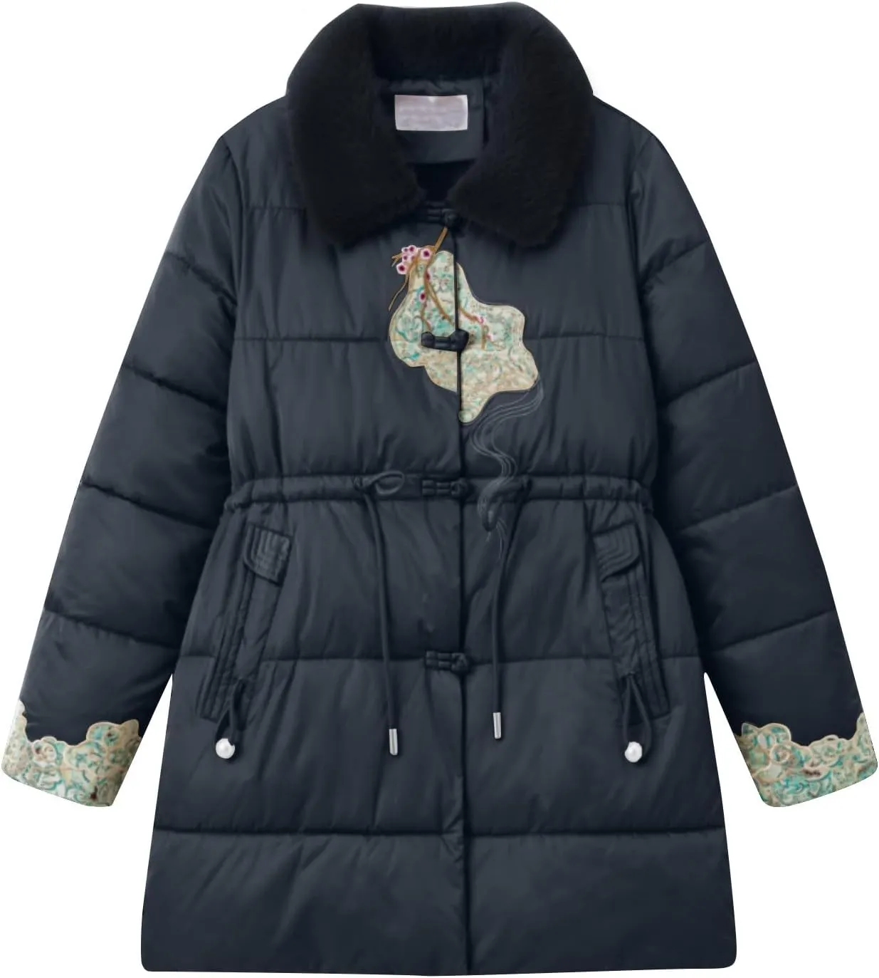 Women's Fashion Casual Thickened Embroidery Winter Warm Down Coat Jacket Trendy Warm Clothes Zip Up Puffer Outerwear