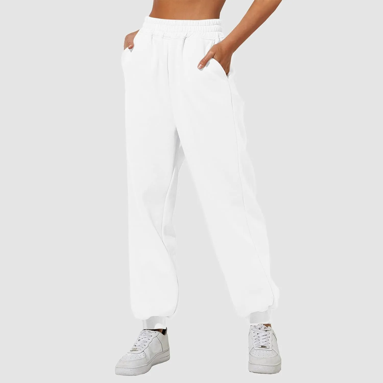 Women's Fleece Lined Joggers High Waisted Sweatpants Drawstring Strech Jogger Workout Active Baggy Lounge Bottoms