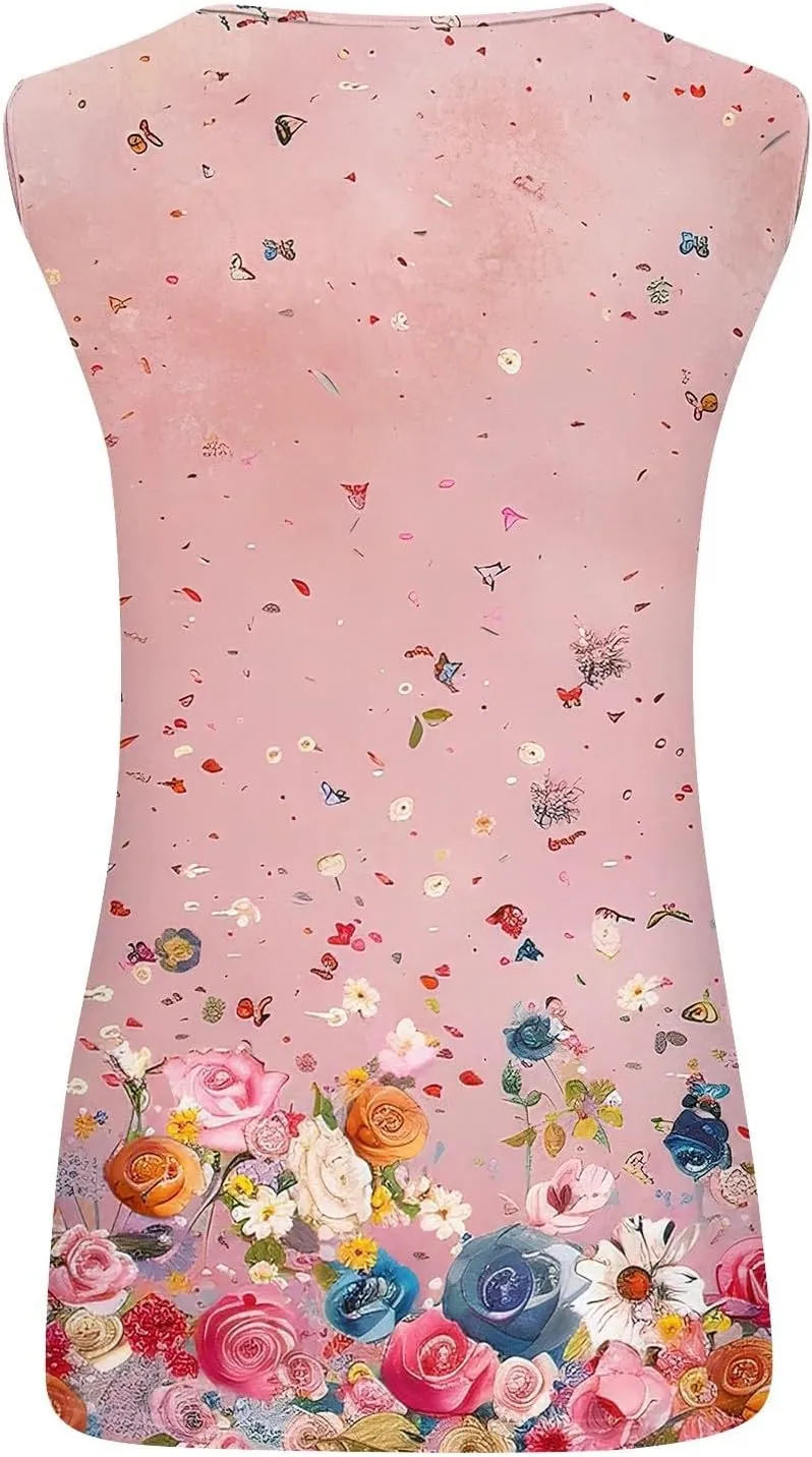 Women's Floral Print Sleeveless Top with Detail Casual Summer Blouse Lightweight and Breathable Fabric