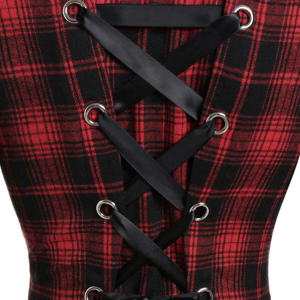 Womens Furry Hooded Jackets Plaid Printed Plush Button Asymmetric Long Tops Cloak Button Gothic Coats