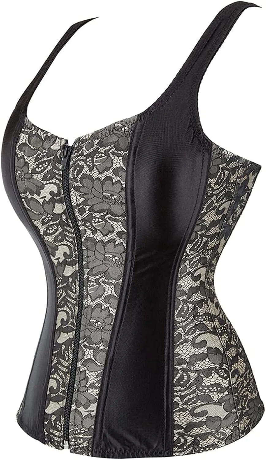 Women's Gothic Corset Jacquard Shoulder Straps Tank Plus Size Overbust Halloween Renaissance Victoria Bustiers
