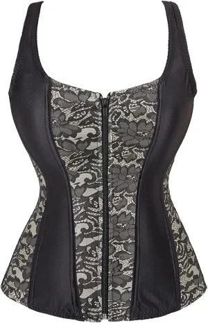 Women's Gothic Corset Jacquard Shoulder Straps Tank Plus Size Overbust Halloween Renaissance Victoria Bustiers