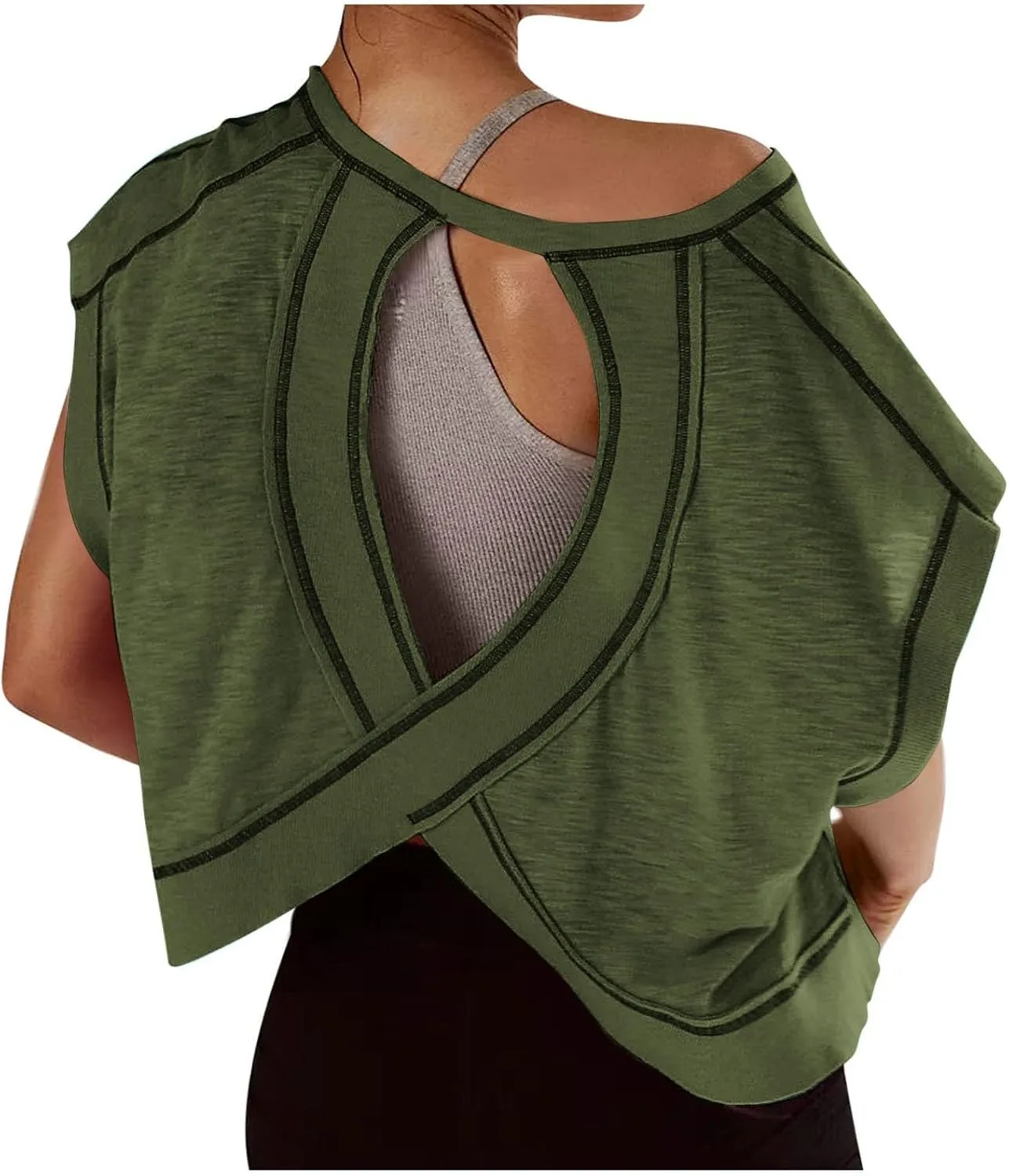 Womens Gym Yoga Tops Backless Casual Fashion Open Back Athletic Shirts Solid Color Running Crop Workout Tee Tops