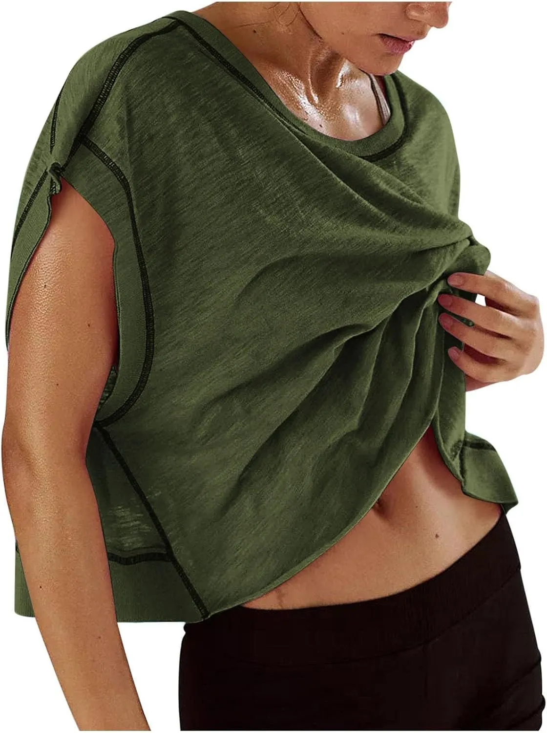 Womens Gym Yoga Tops Backless Casual Fashion Open Back Athletic Shirts Solid Color Running Crop Workout Tee Tops