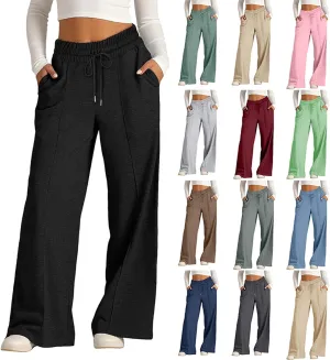 Womens High Waisted Wide Leg Lounge Sweat Pants Baggy Loose Athletic Joggers Pants Drawstring Comfy Flare Sweatpants