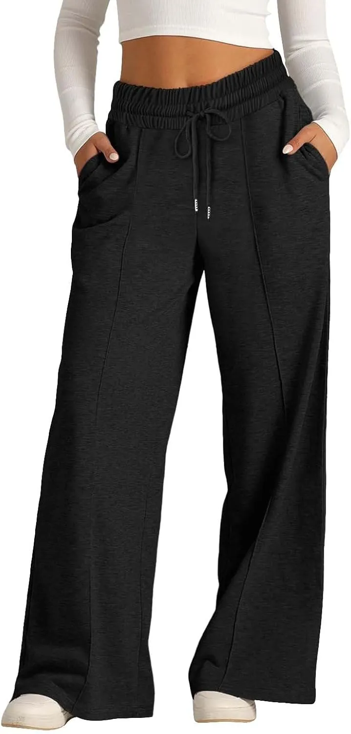 Womens High Waisted Wide Leg Lounge Sweat Pants Baggy Loose Athletic Joggers Pants Drawstring Comfy Flare Sweatpants