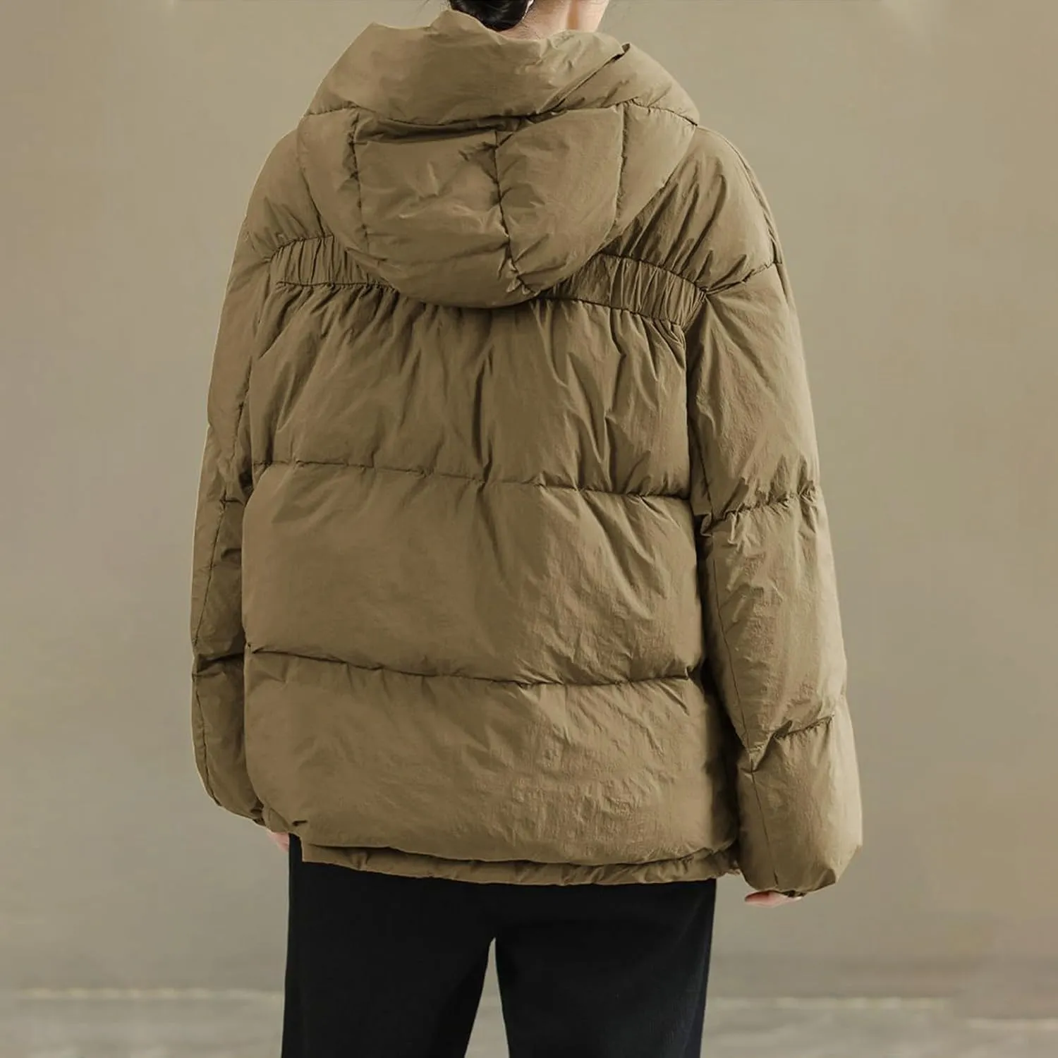 Womens Hooded Puffer Jacket Oversized Quilted Down Coat Lightweight Water Resistant Casual Outerwear for Warm Winter