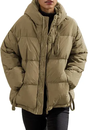 Womens Hooded Puffer Jacket Oversized Quilted Down Coat Lightweight Water Resistant Casual Outerwear for Warm Winter