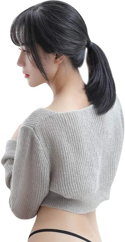 Women's Knitted Sweater Deep V-Neck Long Sleeve Sexy Loose Comfortable Pullover Short Sweater Lightweight Crop Top T-Shirt
