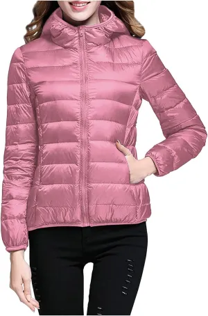 Womens Lightweight Down Jacket Duck Winter Puffer Coats Zipper Hooded Packable Waterproof Warm Winter Outerwear