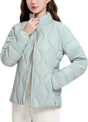 Women's Lightweight Puffer Jacket Plus Size Stand Collar Quilted Down Coat Winter Warm Jackets Outwear with Pockets