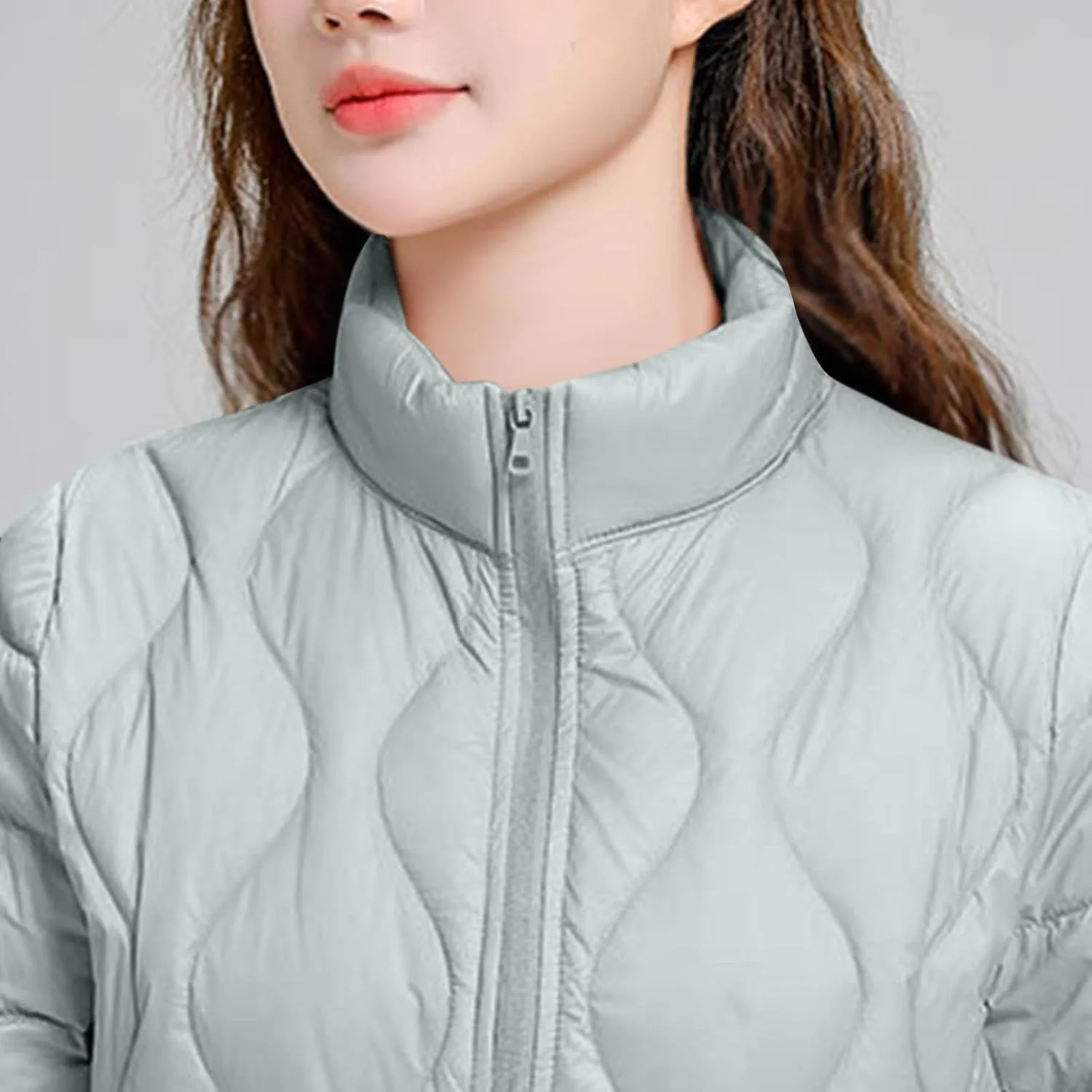 Women's Lightweight Puffer Jacket Plus Size Stand Collar Quilted Down Coat Winter Warm Jackets Outwear with Pockets