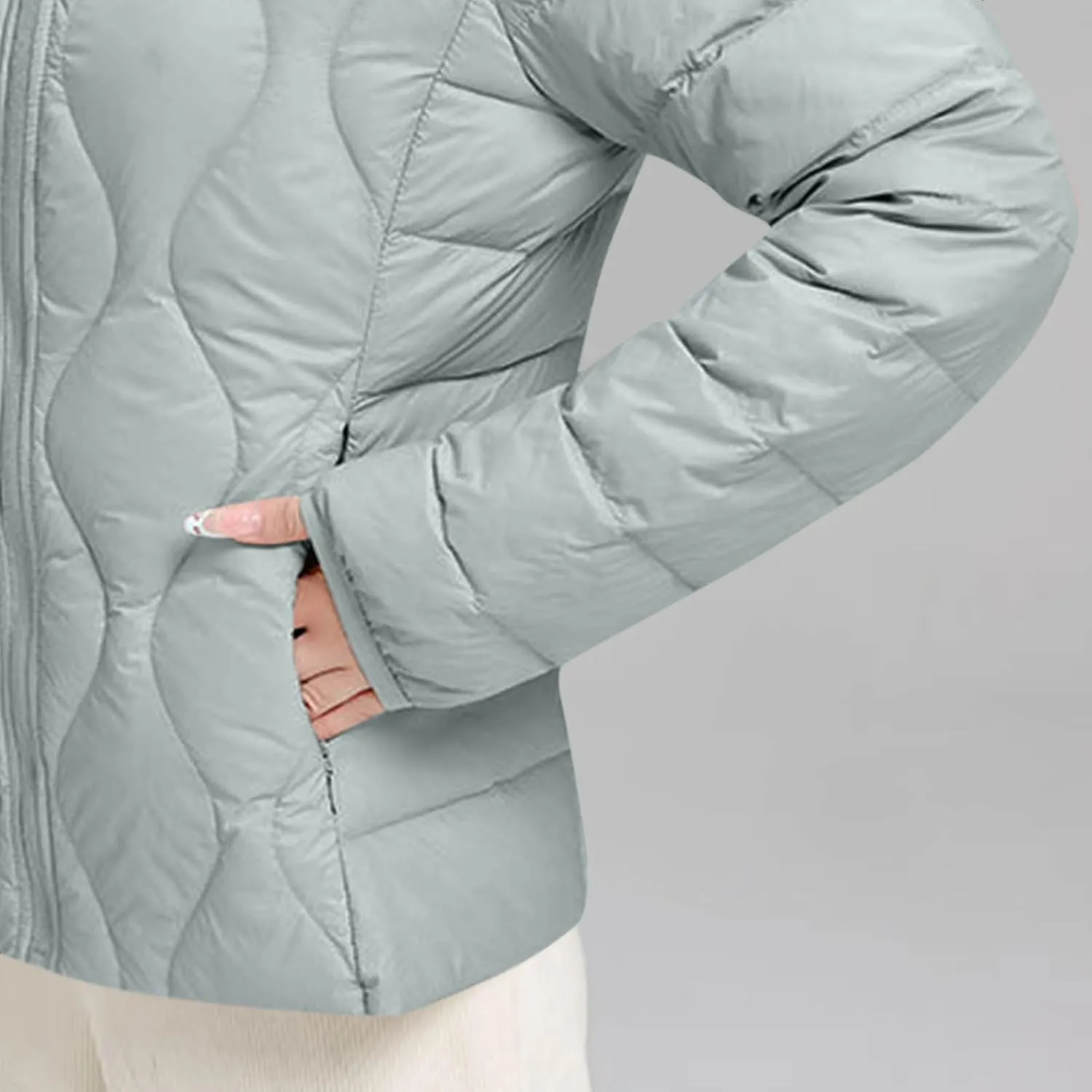 Women's Lightweight Puffer Jacket Plus Size Stand Collar Quilted Down Coat Winter Warm Jackets Outwear with Pockets