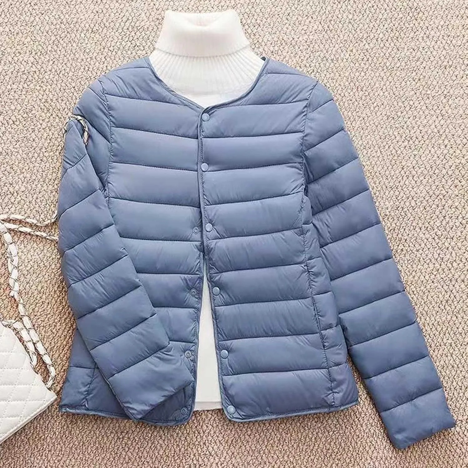 Women's Lightweight Puffer Jacket Winter Packable Quilted Padded Down Coat Plus Size Full Zip Outwear with Pockets