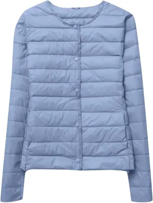 Women's Lightweight Puffer Jacket Winter Packable Quilted Padded Down Coat Plus Size Full Zip Outwear with Pockets