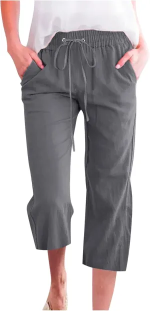 Womens Linen Pants with Pockets Palazzo Pants Casual Loose Lounge Pants Straight Leg Comfy Trousers Boho Beach Pants