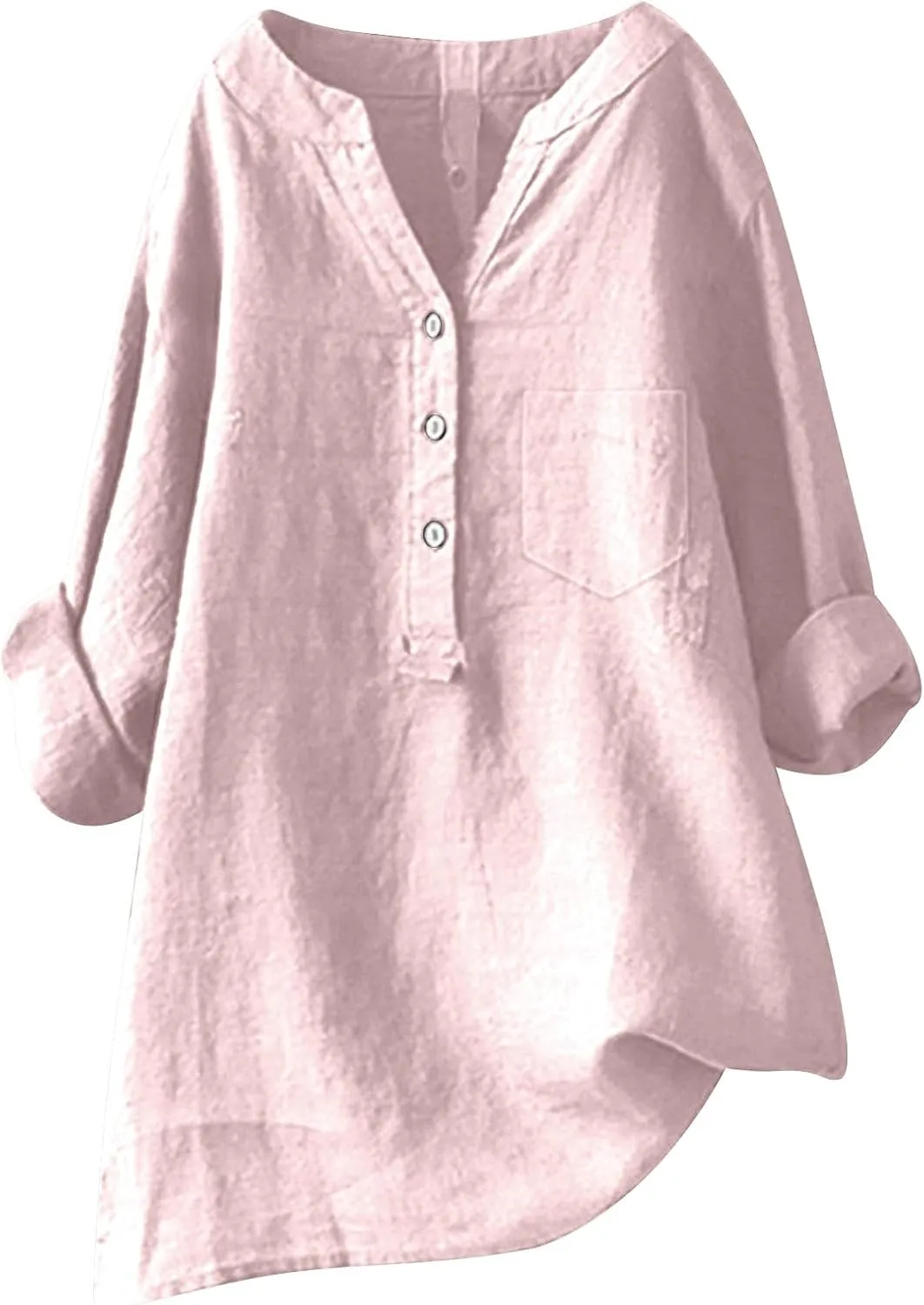 Women's Linen Shirts Summer Cotton Linen Solid Short Sleeve T Shirts Casual Loose Fit Trendy V Neck Blouses