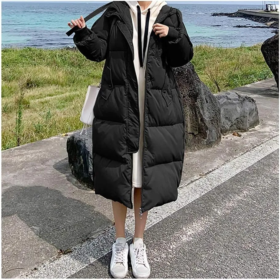 Women's Long Quilted Outerwear Down Jacket Outerwear Heavyweight Winter Down Parka Puffer Jacket (Color : Black, Size : XX-Large)