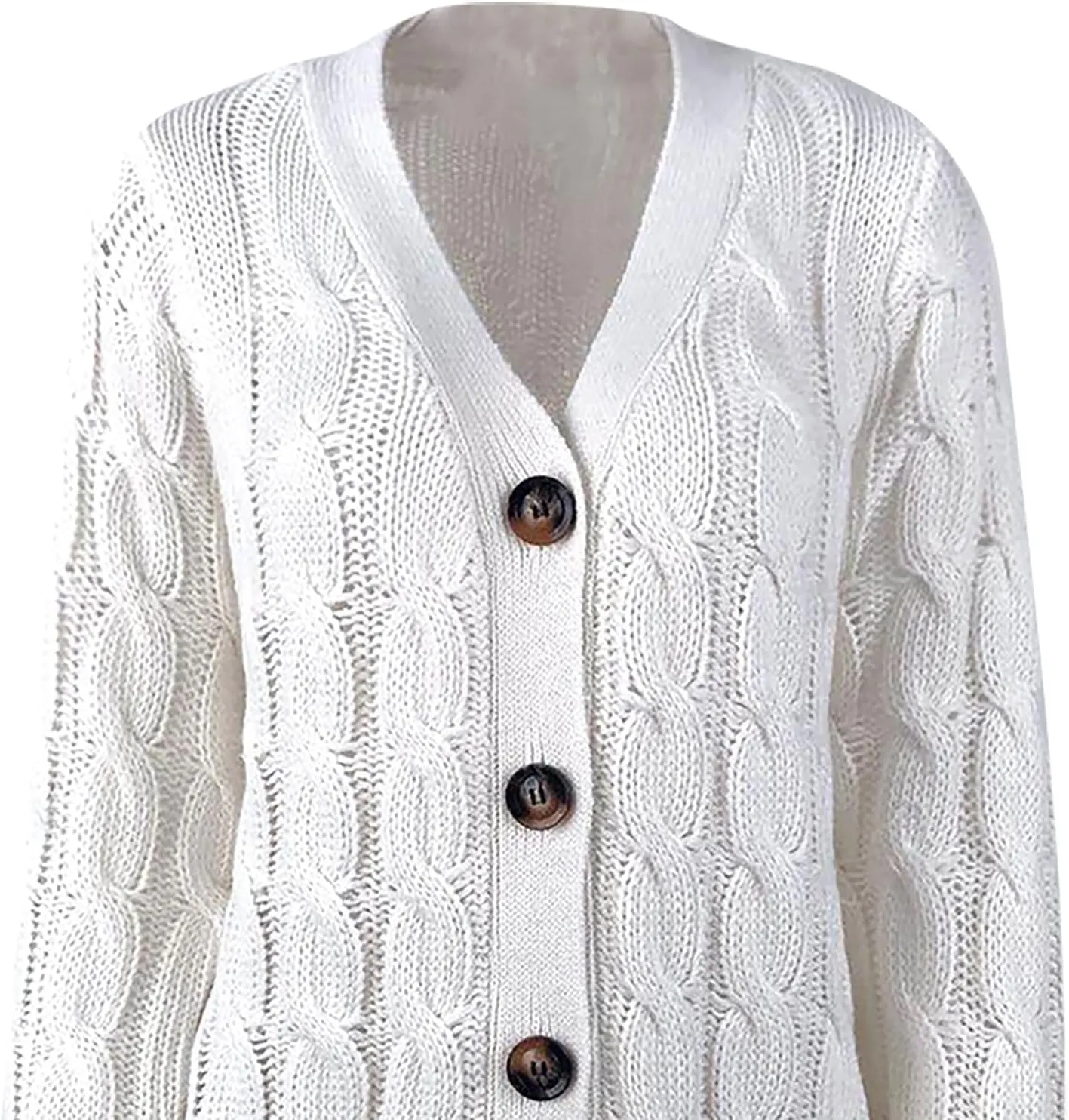 Women's Long Sleeve Cable Knit Cardigan Coats 2024 Fall Winter Fashion Button Down Chunky Soft Outwear with Pockets