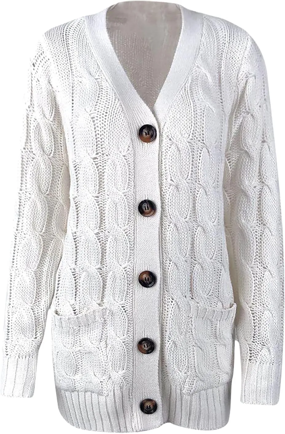 Women's Long Sleeve Cable Knit Cardigan Coats 2024 Fall Winter Fashion Button Down Chunky Soft Outwear with Pockets