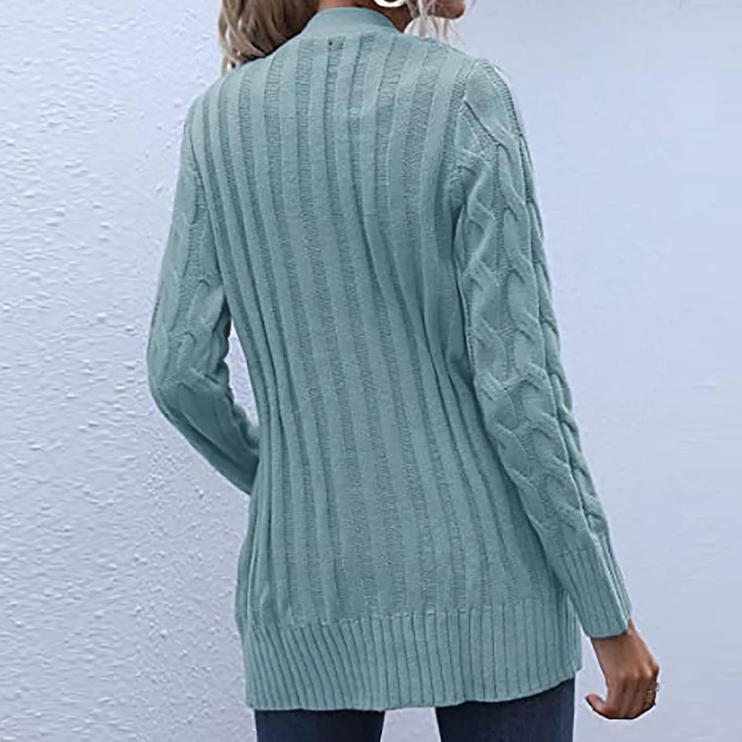 Women's Long Sleeve Cable Knit Cardigan Coats 2024 Fall Winter Fashion Button Down Chunky Soft Outwear with Pockets