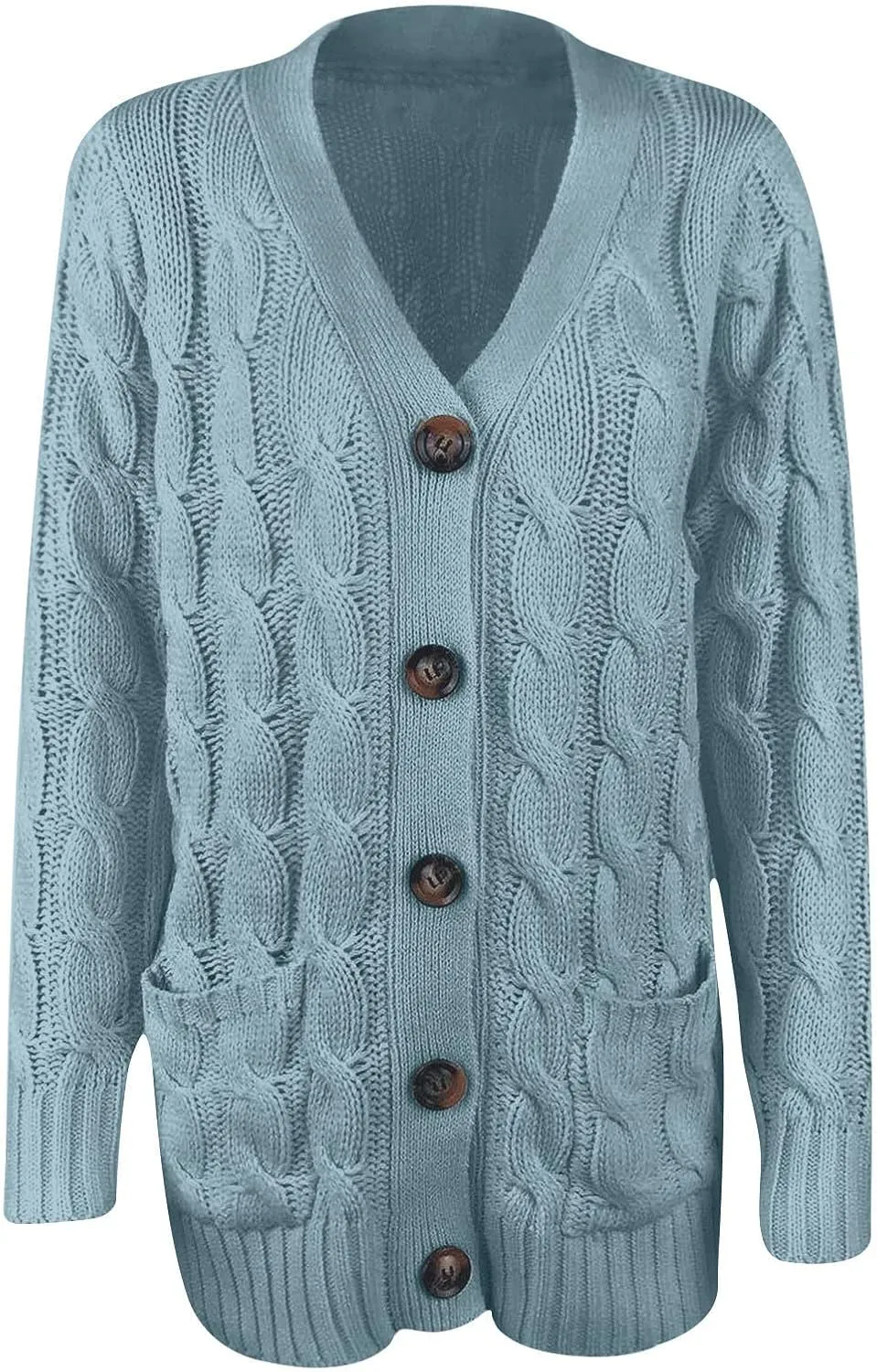 Women's Long Sleeve Cable Knit Cardigan Coats 2024 Fall Winter Fashion Button Down Chunky Soft Outwear with Pockets