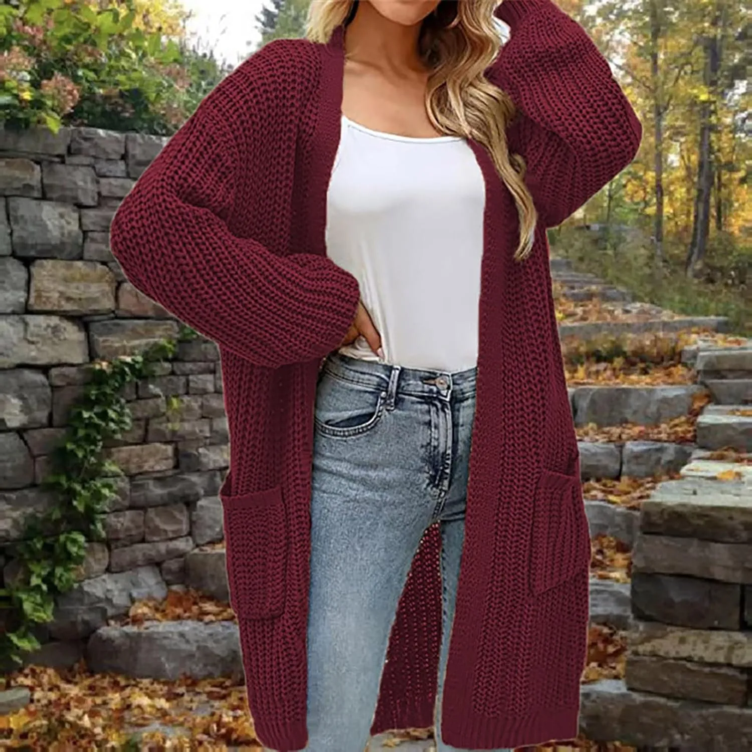 Womens Long Sleeve Cable Knit Long Cardigan Open Front Button Sweater Outerwear 2023 Fall Winter Flowy Soft Outerwear