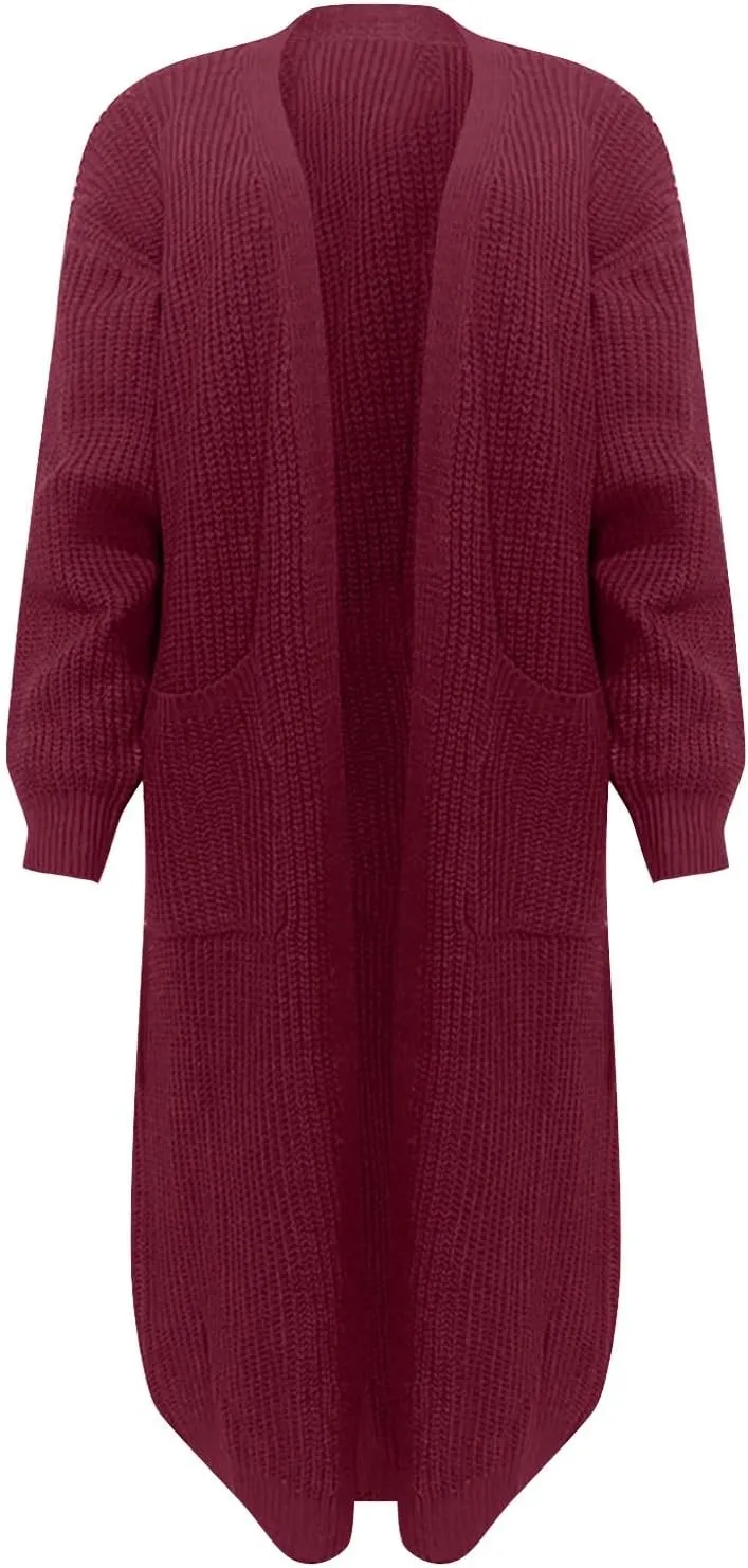 Womens Long Sleeve Cable Knit Long Cardigan Open Front Button Sweater Outerwear 2023 Fall Winter Flowy Soft Outerwear