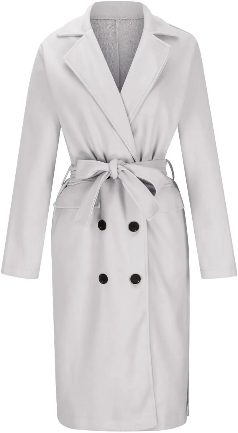Womens Long Trench Coat Oversized Double Breasted Lapel Overcoat Outerwear with Belt 2024 Fall Winter Clothes