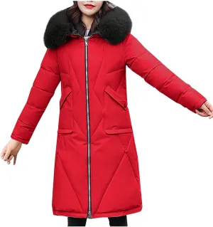 Women's Long Winter Coats Faux Fur Hooded Parkas Down Jackets Full Zip Windbreaker Puffer Coats Snow Warm Overcoat