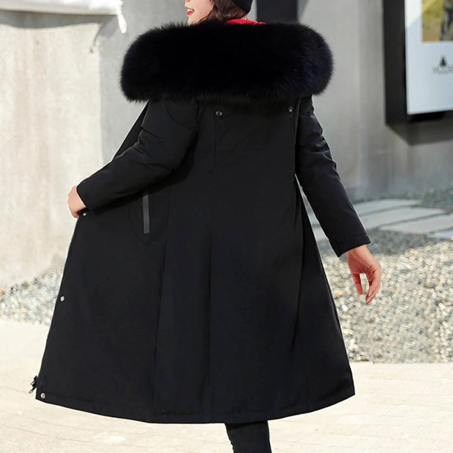 Women's Long Winter Coats Faux Fur Hooded Parkas Down Jackets Full Zip Windbreaker Puffer Coats Snow Warm Overcoat