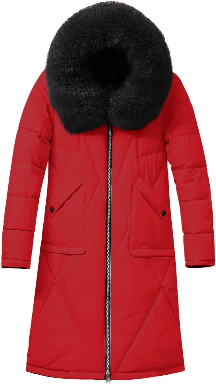 Women's Long Winter Coats Faux Fur Hooded Parkas Down Jackets Full Zip Windbreaker Puffer Coats Snow Warm Overcoat